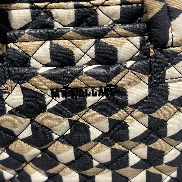 MZ Wallace tote.  Stylish Geometric Quilted Tote Bag - Black, Cream, Tan - Picture 2 of 7
